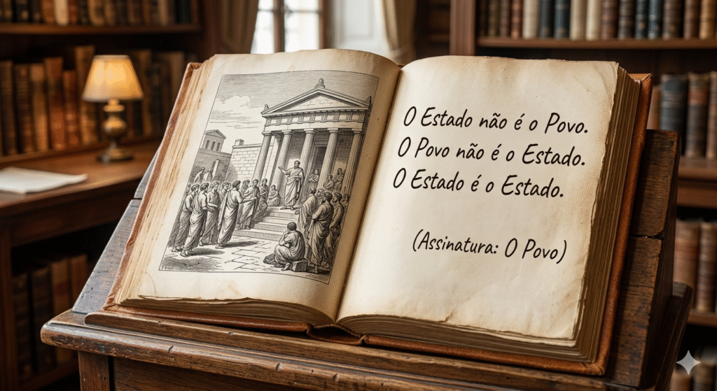 O Estado não é o Povo. O Povo não é o Estado. O Estado é o Estado. (Assinatura: O Povo)