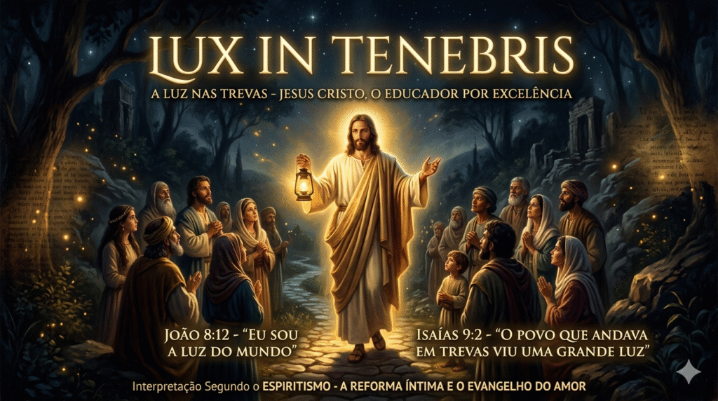 Explore o significado de Lux In Tenebris. Entenda como Jesus, o Educador por Excelência, traz luz às trevas através da reforma íntima e da visão do Espiritismo.
